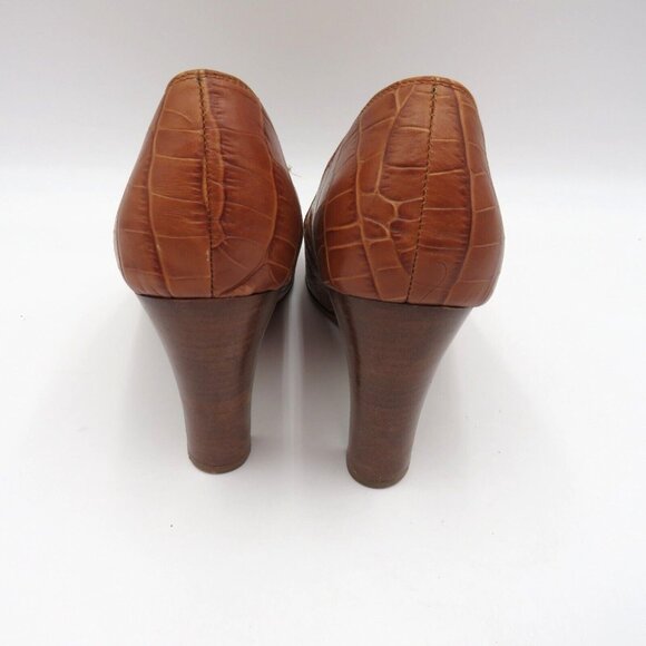 Michael Kors Womens Size 8 Brown Leather Pumps Closed Toe 4" Heel Reptile Look - Picture 3 of 11